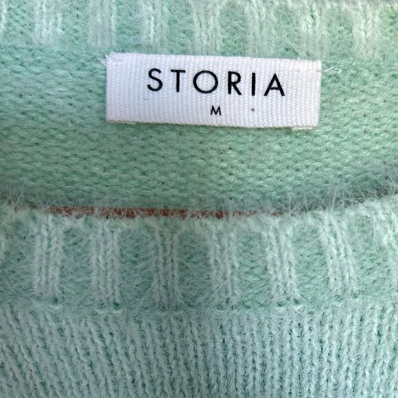 Storia Seafoam Mint Green Mohair Type Crew Neck Boxy Fit Sweater Womens Size Med - Picture 5 of 9